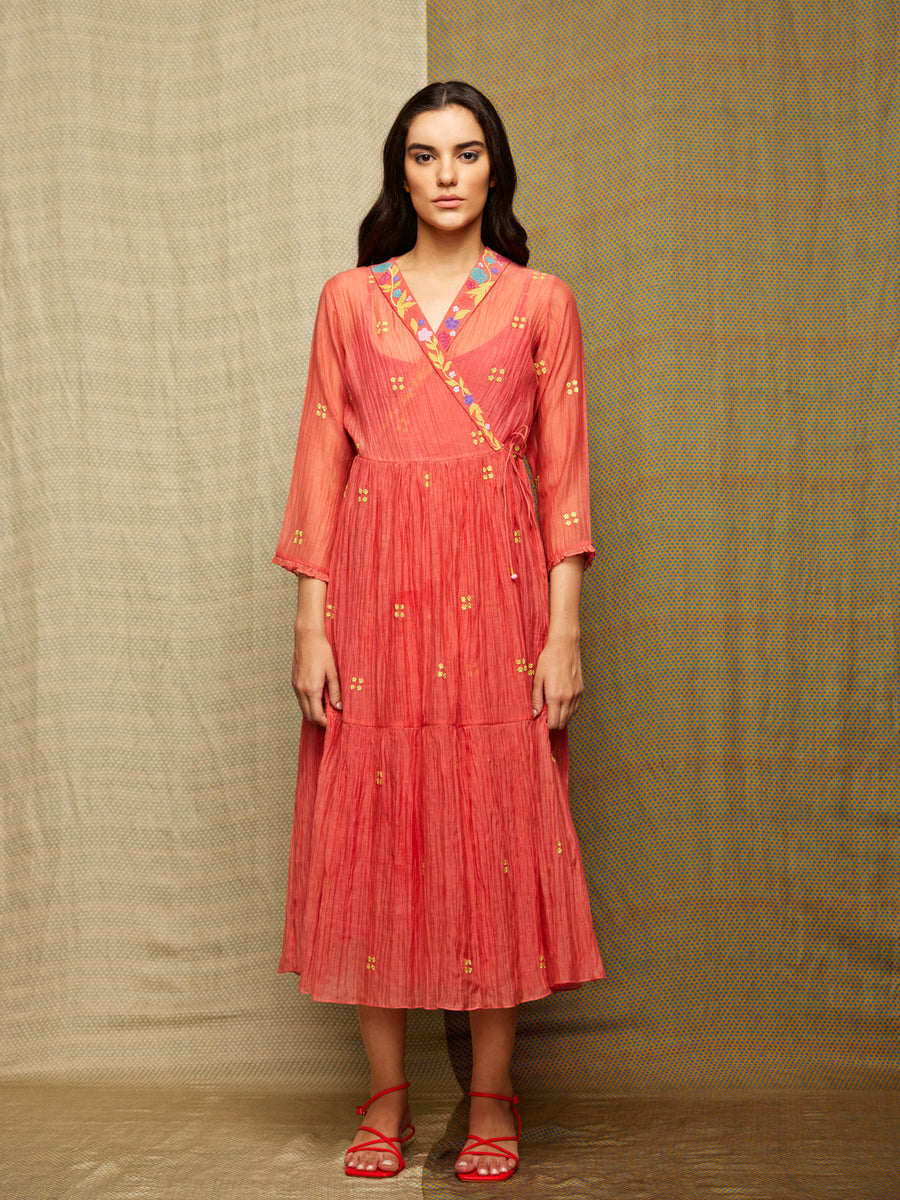 Red Multi Applique Embroidered Dress