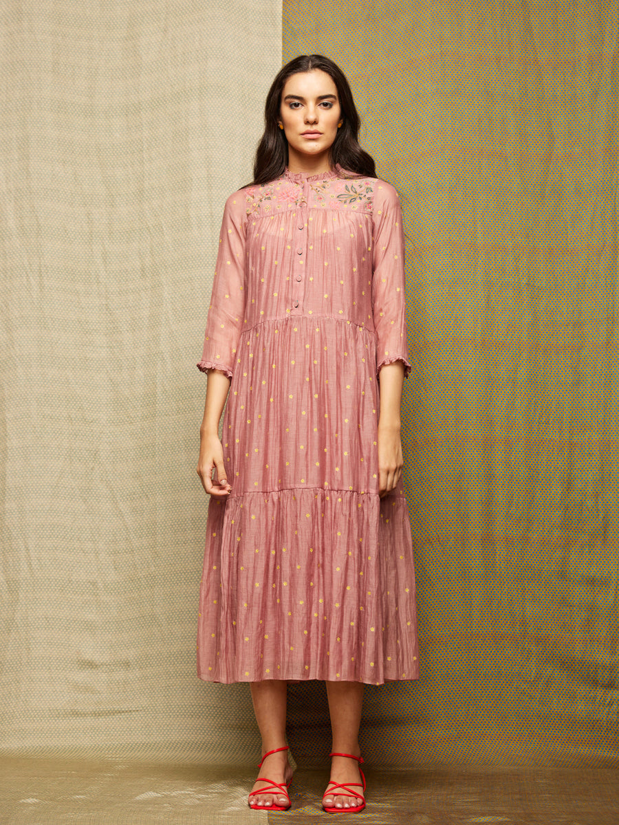 Rose Blush Tiered Embroidered Tunic Dress