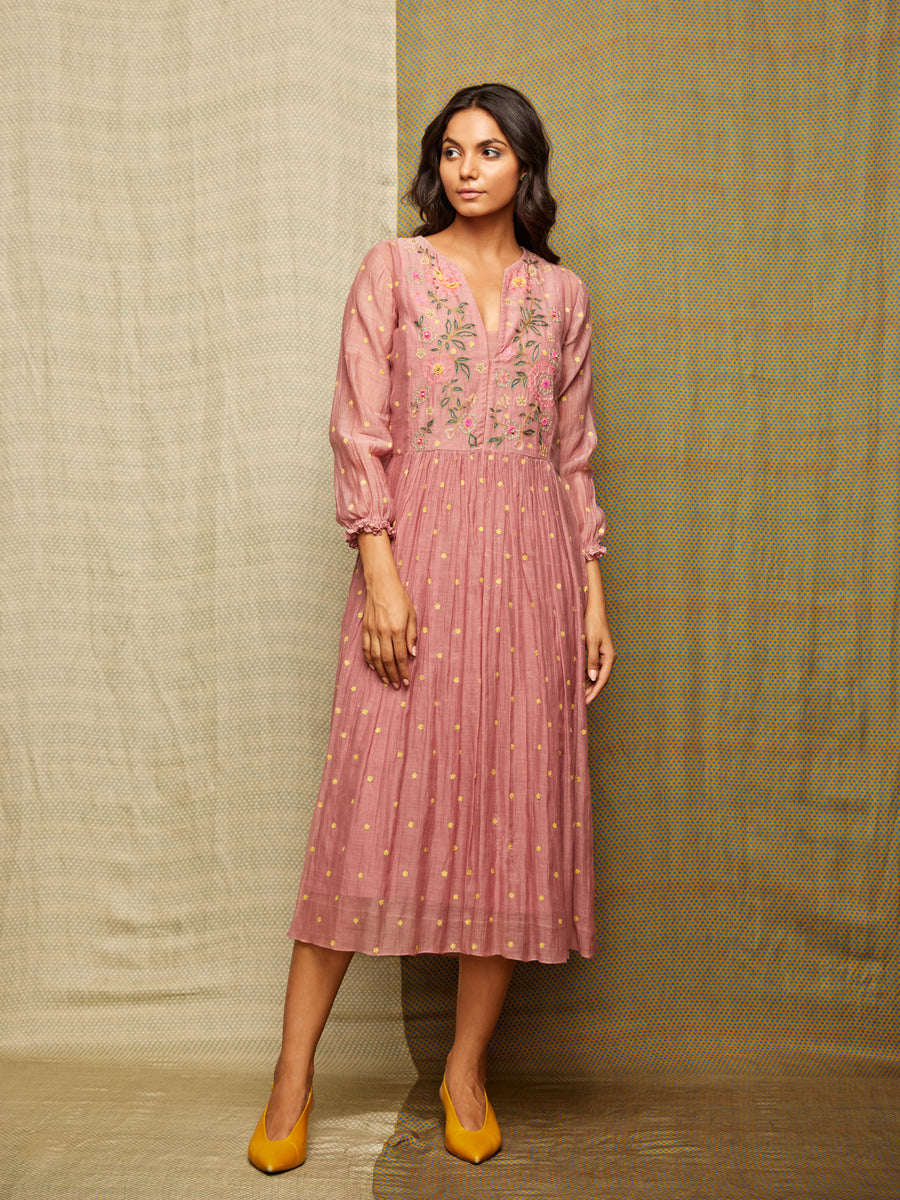 Rose Blush V-Neck Embroidered Tunic