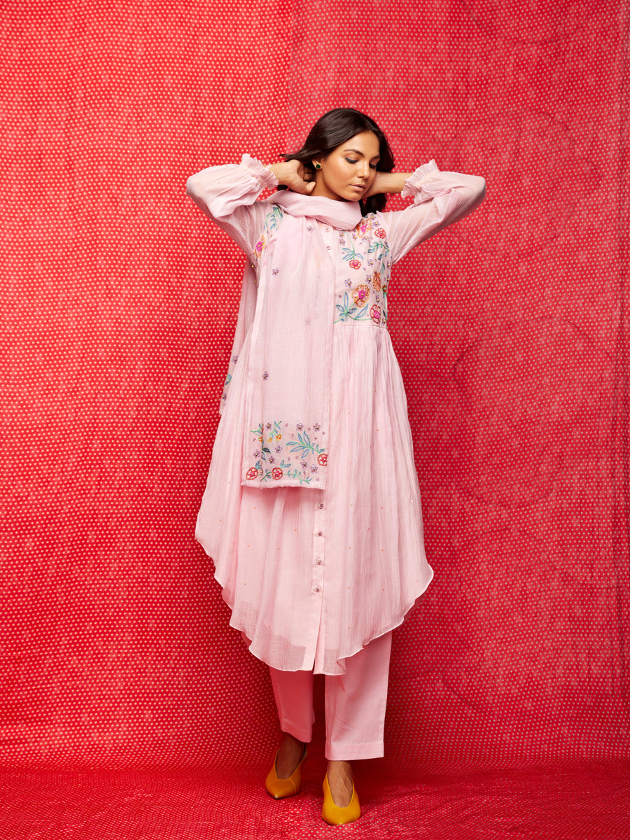 Rose Pink Embroidered Stole
