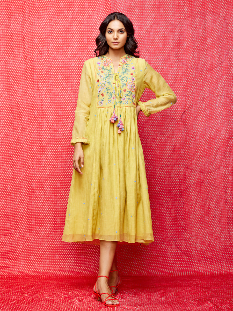 Rose Yellow Embroidered Yoke Tunic