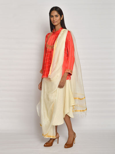 Scarlet Striped Embroidered Top With Drape Saree