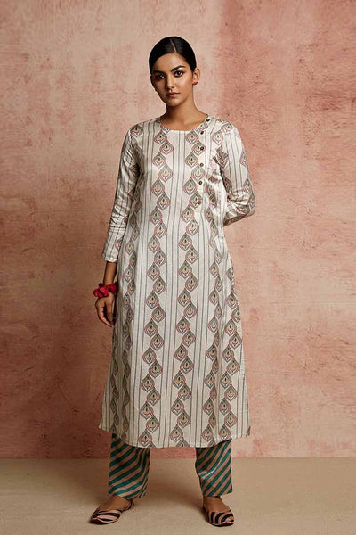 Amer Ivory Striped Buti Kurta