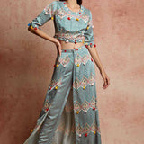 Amer Multi Colour Crop Top With Wrap Pants
