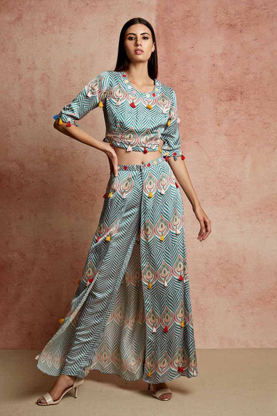 Amer Multi Colour Crop Top With Wrap Pants