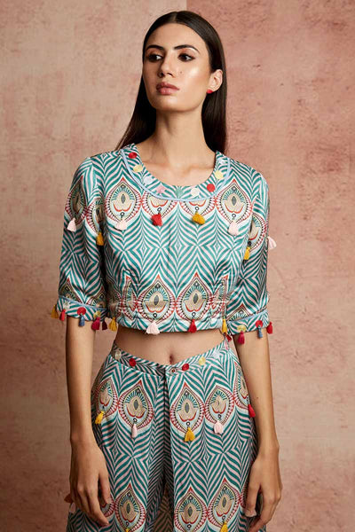 Amer Multi Colour Crop Top With Wrap Pants