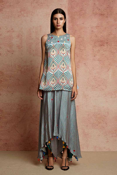 Amer Multicolor Top With Skirt Pant