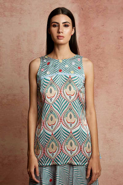 Amer Multicolor Top With Skirt Pant