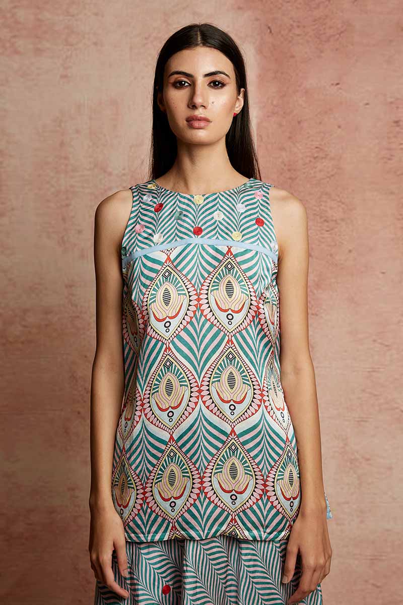 Amer Multicolor Top With Skirt Pant