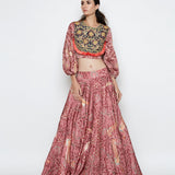 Morbagh Rose Pink Embroidered Lehenga With Crop Top