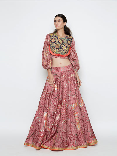 Morbagh Rose Pink Embroidered Lehenga With Crop Top