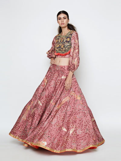 Morbagh Rose Pink Embroidered Lehenga With Crop Top