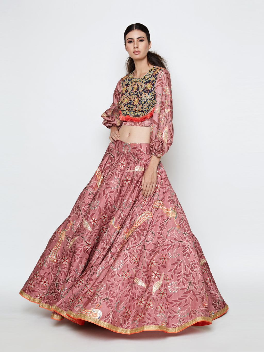 Pink And Golden Taffeta Silk Solid Lehenga With Crop Top | Long skirt and  top, Trendy dresses, Crop top wedding dress indian