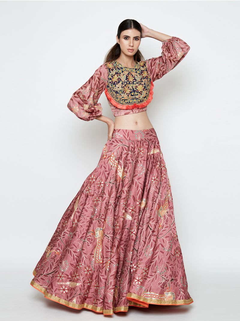 Morbagh Rose Pink Embroidered Lehenga with Crop Top
