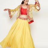 Morbagh Yellow Lehenga With Top And Embroidered Cape