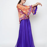 Morbagh Purple Lehenga With Top And Orange Embroidered Cape
