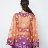 Morbagh Purple Lehenga With Top And Orange Embroidered Cape