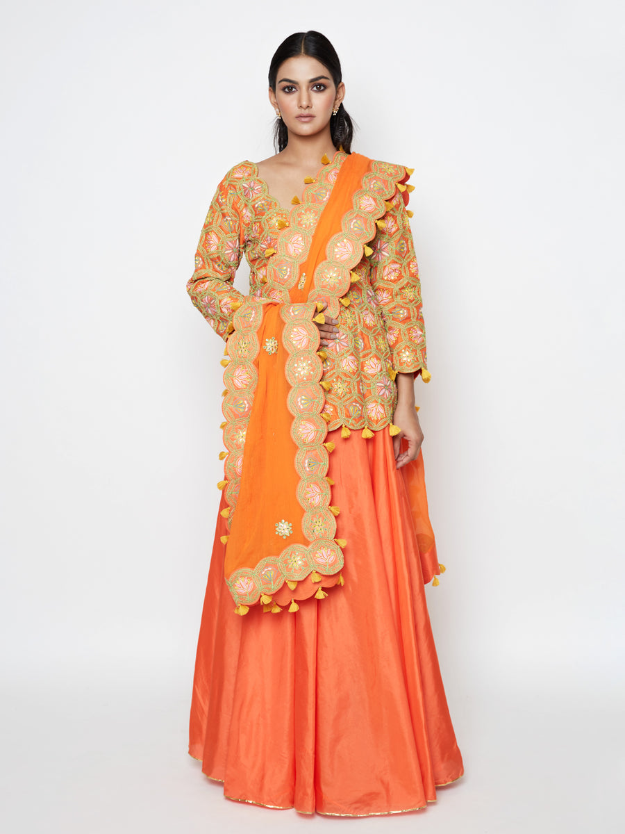 Morbagh Short Embroidered Kurta With Skirt And Dupatta