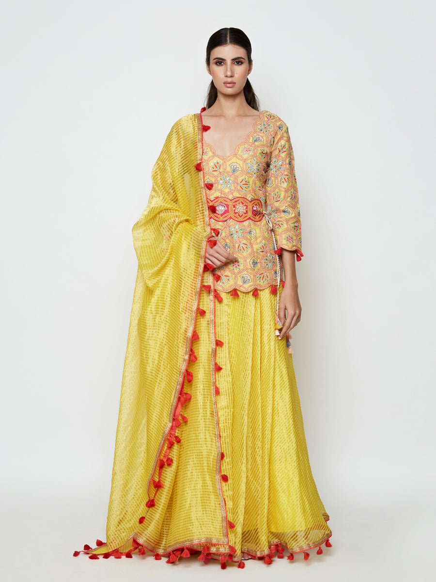 Morbagh Short Embroidered Kurta With Skirt And Dupatta