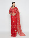 Red Organza Embroidered Saree with Blouse