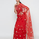 Red Organza Saree with Embroidery for Wedding & Festive Wear