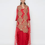 Morbagh Red Dhoti Dress With Red Embroidered Cape