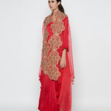 Morbagh Red Dhoti Dress With Red Embroidered Cape