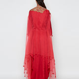 Morbagh Red Dhoti Dress With Red Embroidered Cape