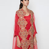 Morbagh Red Dhoti Dress With Red Embroidered Cape