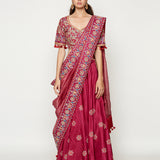 Magenta Embroidered Lehenga With Blouse And Dupatta