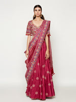 Magenta Embroidered Lehenga with Blouse and Dupatta