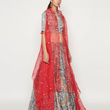 Morbagh Grey Embroidered Lehenga Crop Top With Pink Cape