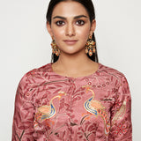 Morbagh Peacock Rose Pink Embroidered Blouse