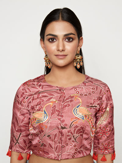Morbagh Peacock Rose Pink Embroidered Blouse