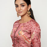 Morbagh Peacock Rose Pink Embroidered Blouse
