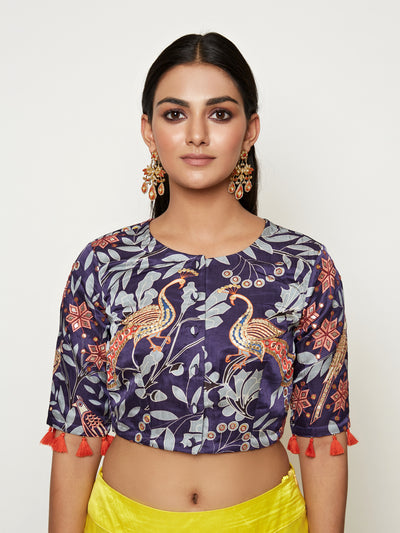 Morabgh Peacock Blue Embroidered Blouse