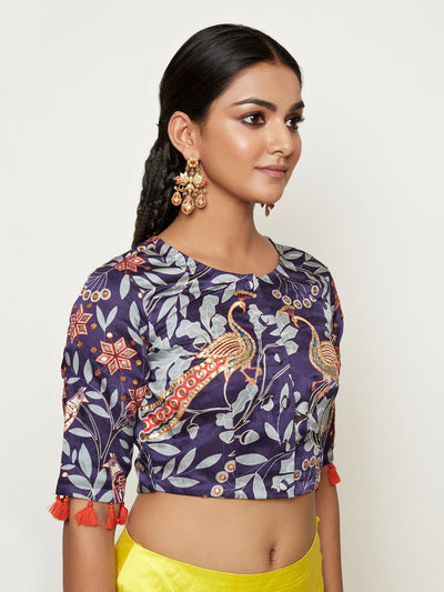 Morabgh Peacock Blue Embroidered Blouse