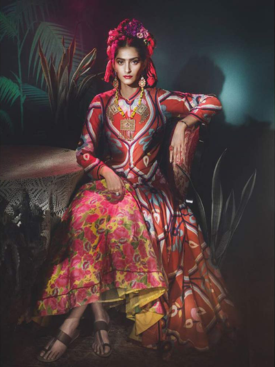 Sonam Kapoor In Our Bagh Applique Jacket With Long Dress