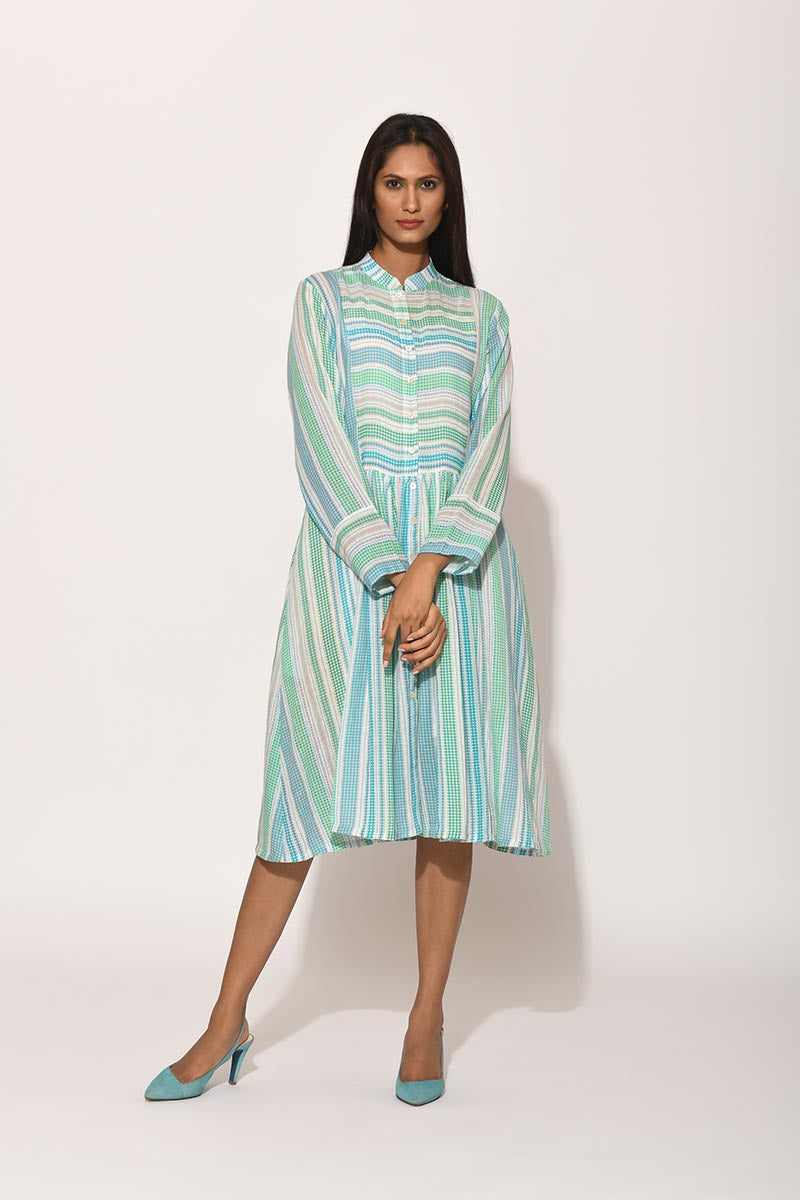 Dots Turquoise Striped Dress