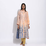 Peach Grey Geometric Flower Silk Shibori With Sequins Kurta