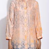 Peach Grey Geometric Flower Silk Shibori With Sequins Kurta