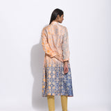 Peach Grey Geometric Flower Silk Shibori With Sequins Kurta