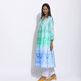 Green Purple Ombre Silk Shibori Kurta