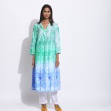 Green Purple Ombre Silk Shibori Kurta