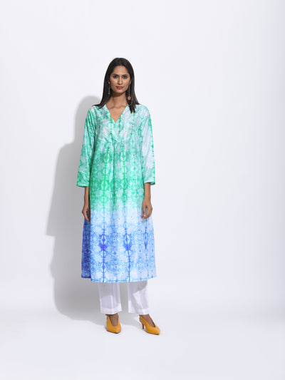 Green Purple Ombre Silk Shibori Kurta
