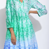 Green Purple Ombre Silk Shibori Kurta
