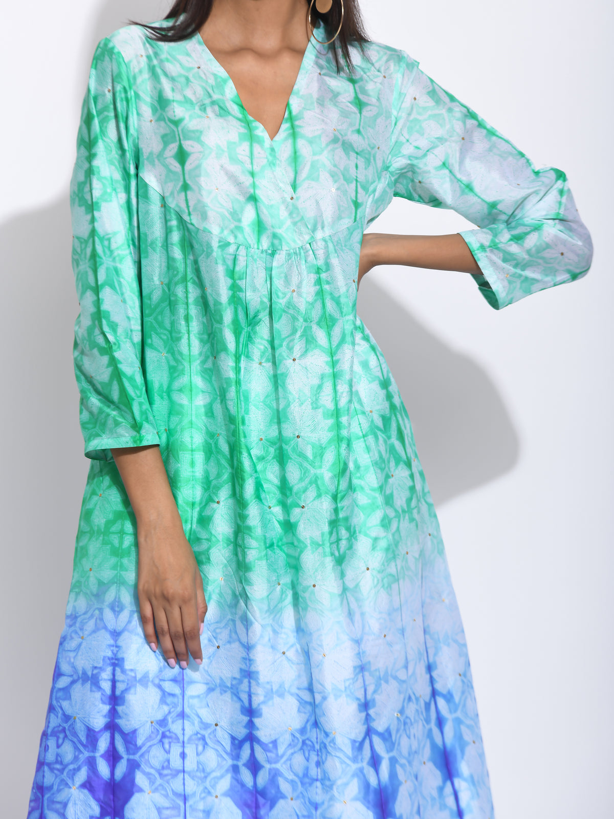 Green Purple Ombre Shibori Kurta