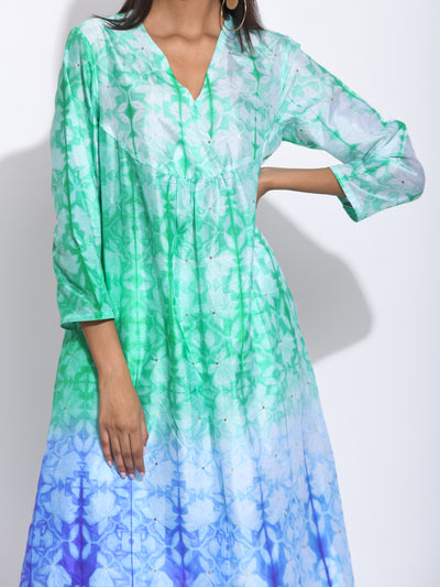 Green Purple Ombre Silk Shibori Kurta