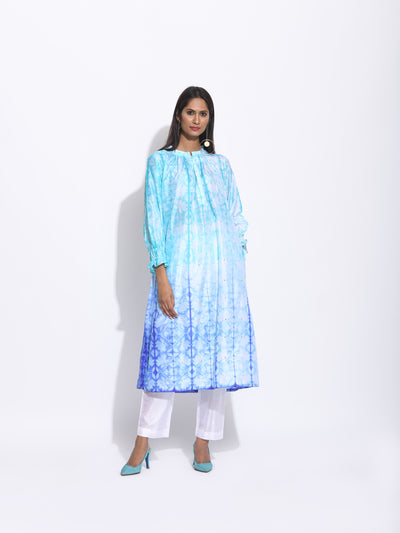 Blue Purple Ombre Silk Shibori Tunic