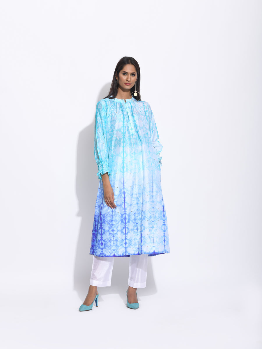 Blue Purple Ombre Silk Shibori Tunic